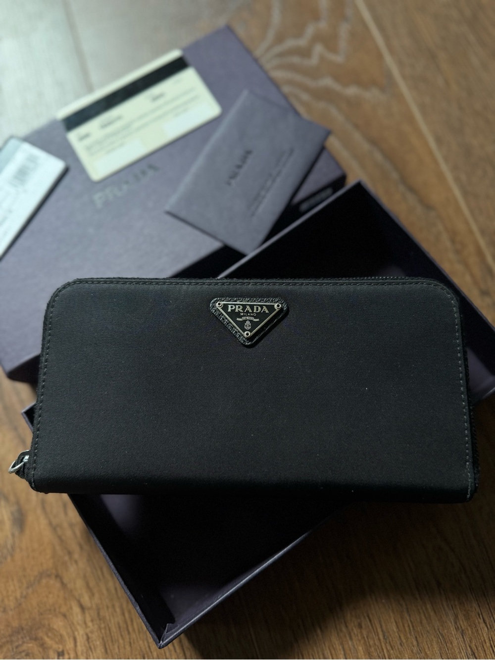 PRADA Zip Around Tessuto Nylon Wallet in black with silver triangle hardware - Picture 2 of 10